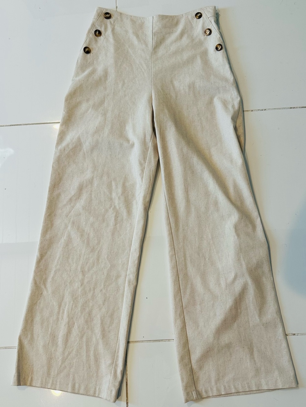 Commense Neutral Beige Sailor Linen-Blend Wide Leg Pants - Picture 8 of 8